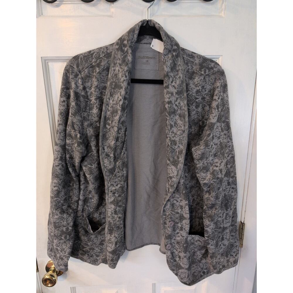 Ruff hewn 100% Cotton Gray Graphic Sweater Jacket Coatigan Size 1X